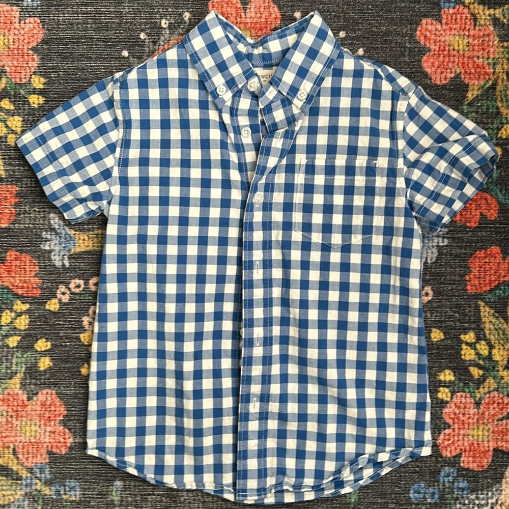 Crewcuts Boys Blue Checkered Short-Sleeve Button-Down Shirt, Size 4-5